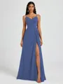 A-line V-neck Pleated Floor-Length Chiffon Bridesmaid Dress