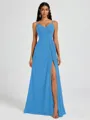 A-line V-neck Pleated Floor-Length Chiffon Bridesmaid Dress