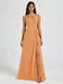 A-line V-neck Pleated Floor-Length Chiffon Bridesmaid Dress