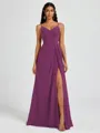 A-line V-neck Pleated Floor-Length Chiffon Bridesmaid Dress