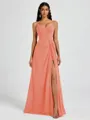 A-line V-neck Pleated Floor-Length Chiffon Bridesmaid Dress