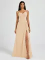 A-line V-neck Pleated Floor-Length Chiffon Bridesmaid Dress
