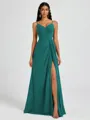 A-line V-neck Pleated Floor-Length Chiffon Bridesmaid Dress