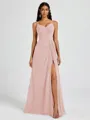 A-line V-neck Pleated Floor-Length Chiffon Bridesmaid Dress