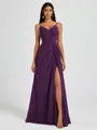 A-line V-neck Pleated Floor-Length Chiffon Bridesmaid Dress