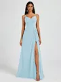 A-line V-neck Pleated Floor-Length Chiffon Bridesmaid Dress