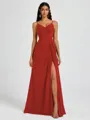 A-line V-neck Pleated Floor-Length Chiffon Bridesmaid Dress