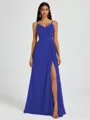 A-line V-neck Pleated Floor-Length Chiffon Bridesmaid Dress