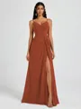 A-line V-neck Pleated Floor-Length Chiffon Bridesmaid Dress
