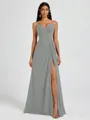 A-line V-neck Pleated Floor-Length Chiffon Bridesmaid Dress