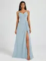 A-line V-neck Pleated Floor-Length Chiffon Bridesmaid Dress