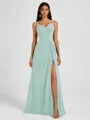 A-line V-neck Pleated Floor-Length Chiffon Bridesmaid Dress
