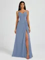 A-line V-neck Pleated Floor-Length Chiffon Bridesmaid Dress