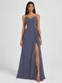 A-line V-neck Pleated Floor-Length Chiffon Bridesmaid Dress
