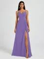 A-line V-neck Pleated Floor-Length Chiffon Bridesmaid Dress
