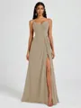 A-line V-neck Pleated Floor-Length Chiffon Bridesmaid Dress
