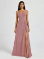 A-line V-neck Pleated Floor-Length Chiffon Bridesmaid Dress