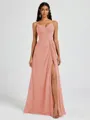 A-line V-neck Pleated Floor-Length Chiffon Bridesmaid Dress