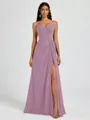 A-line V-neck Pleated Floor-Length Chiffon Bridesmaid Dress