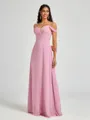 A-line Cold Shoulder Pleated Floor-Length Chiffon Bridesmaid Dress
