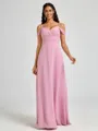 A-line Cold Shoulder Pleated Floor-Length Chiffon Bridesmaid Dress