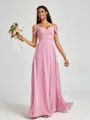 A-line Cold Shoulder Pleated Floor-Length Chiffon Bridesmaid Dress