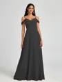 A-line Cold Shoulder Pleated Floor-Length Chiffon Bridesmaid Dress