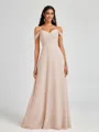 A-line Cold Shoulder Pleated Floor-Length Chiffon Bridesmaid Dress