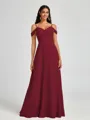 A-line Cold Shoulder Pleated Floor-Length Chiffon Bridesmaid Dress
