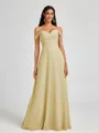 A-line Cold Shoulder Pleated Floor-Length Chiffon Bridesmaid Dress