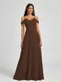 A-line Cold Shoulder Pleated Floor-Length Chiffon Bridesmaid Dress