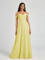 A-line Cold Shoulder Pleated Floor-Length Chiffon Bridesmaid Dress