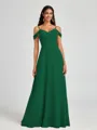 A-line Cold Shoulder Pleated Floor-Length Chiffon Bridesmaid Dress