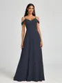 A-line Cold Shoulder Pleated Floor-Length Chiffon Bridesmaid Dress