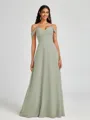 A-line Cold Shoulder Pleated Floor-Length Chiffon Bridesmaid Dress