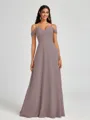 A-line Cold Shoulder Pleated Floor-Length Chiffon Bridesmaid Dress