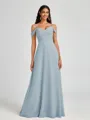 A-line Cold Shoulder Pleated Floor-Length Chiffon Bridesmaid Dress
