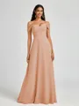 A-line Cold Shoulder Pleated Floor-Length Chiffon Bridesmaid Dress