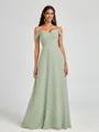 A-line Cold Shoulder Pleated Floor-Length Chiffon Bridesmaid Dress