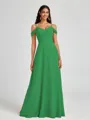 A-line Cold Shoulder Pleated Floor-Length Chiffon Bridesmaid Dress