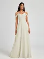 A-line Cold Shoulder Pleated Floor-Length Chiffon Bridesmaid Dress