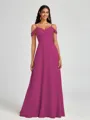 A-line Cold Shoulder Pleated Floor-Length Chiffon Bridesmaid Dress