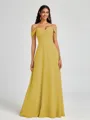 A-line Cold Shoulder Pleated Floor-Length Chiffon Bridesmaid Dress