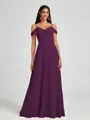 A-line Cold Shoulder Pleated Floor-Length Chiffon Bridesmaid Dress