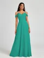 A-line Cold Shoulder Pleated Floor-Length Chiffon Bridesmaid Dress