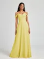 A-line Cold Shoulder Pleated Floor-Length Chiffon Bridesmaid Dress