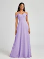 A-line Cold Shoulder Pleated Floor-Length Chiffon Bridesmaid Dress