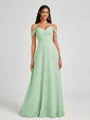 A-line Cold Shoulder Pleated Floor-Length Chiffon Bridesmaid Dress
