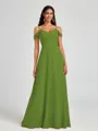 A-line Cold Shoulder Pleated Floor-Length Chiffon Bridesmaid Dress