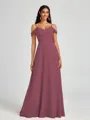 A-line Cold Shoulder Pleated Floor-Length Chiffon Bridesmaid Dress
